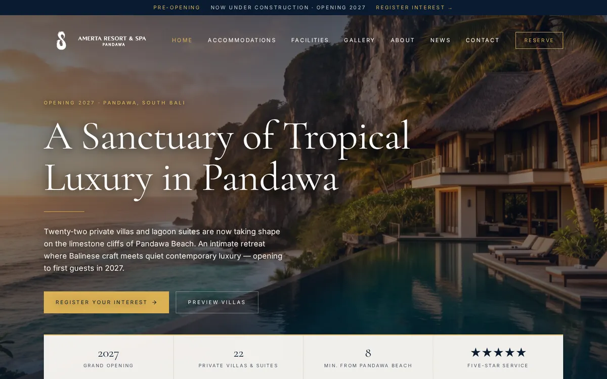 Amerta Resort & Spa website homepage designed by Aruna Digital